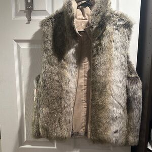 Weatherproof Faux Fur Vest in Gray and Brown